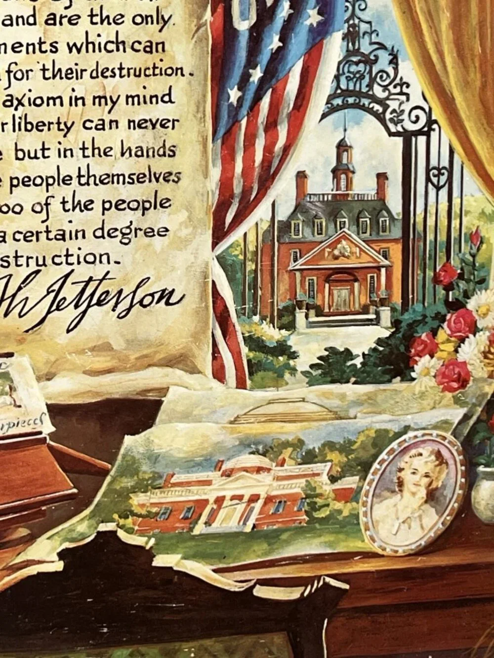 Vintage Patriotic Thomas Jefferson Letter Print on Wooden Plaque 10.5” X 13.5”